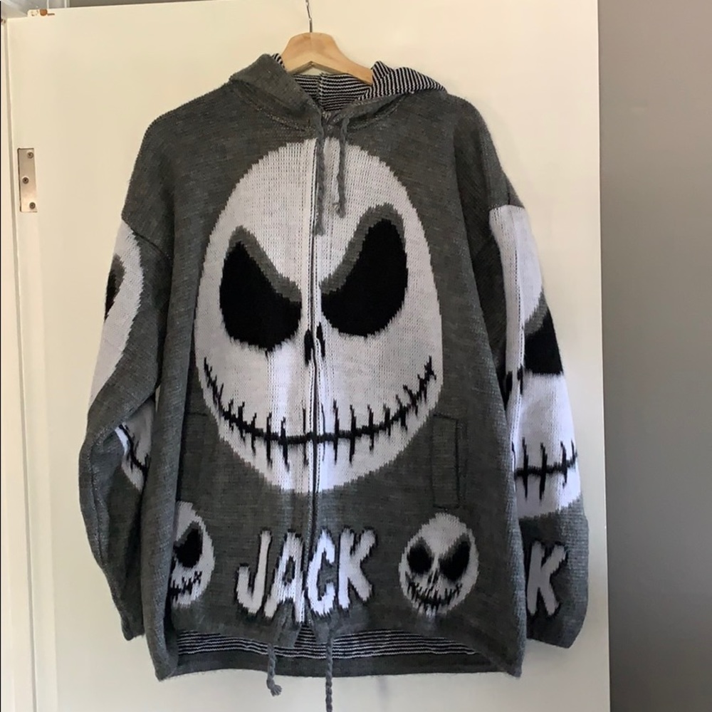 Wool Hooded zip up Jack Skellington Sweater